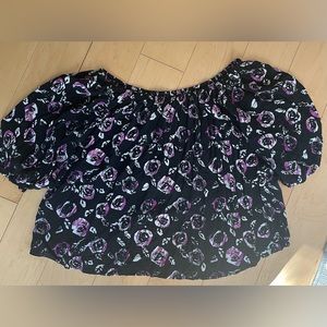 Black top blouse with flowers size L/Rayon from Moda International